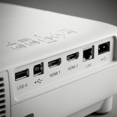 Extreme close-up of the Epson L210SW connection ports and control panel.