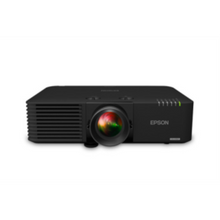 Front view of the Epson PowerLite L615U black laser projector with a large central lens.