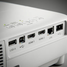 Extreme close-up of the Epson L210SW connection ports and control panel.
