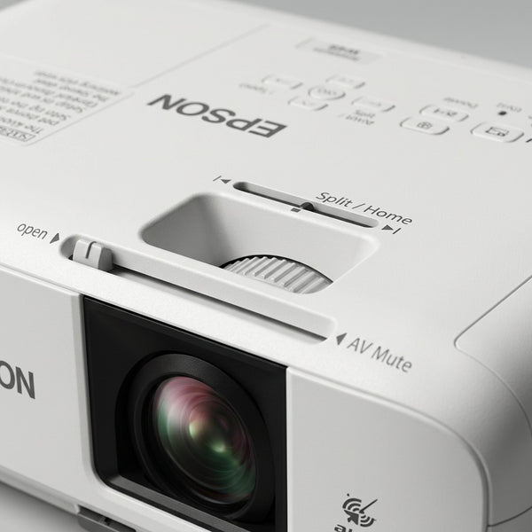 A close-up photograph of the Epson PowerLite W49 projector detail panel, focus on control sliders.