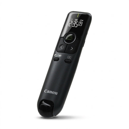 Pure high-resolution hero shot: Canon PR10-G-BK black wireless presenter on a clean white background.