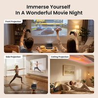 Dangbei N3 Max used for front, side and ceiling projection in a living room, gym space and bedroom