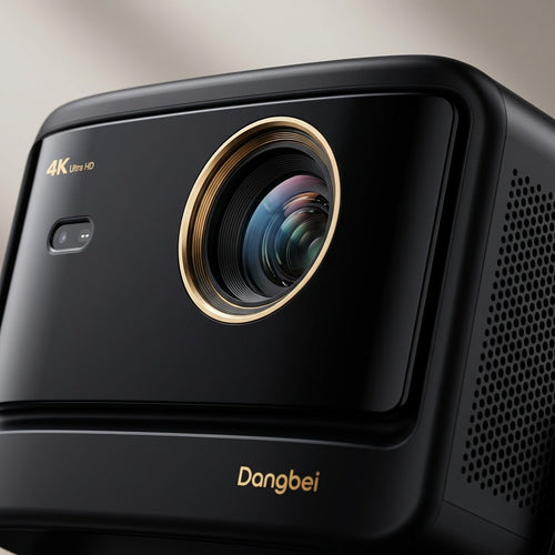 Extreme macro photograph showing the high-precision focus of the laser projector lens.