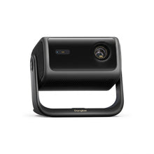 A crisp, high-resolution hero image of the Dangbei MP1-Max 4K projector, showcasing its lens, sensor, vented body, side speakers, and swivel stand against a clean white background. Centered composition with sharp focus and clean shadows. The stand clearly displays the 'Dangbei' logo without additional text overlay. The 4K lens detail is well-lit but not exaggerated.