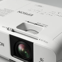 A close-up photograph of the Epson PowerLite W49 projector detail panel, focus on control sliders.