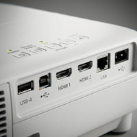 Extreme close-up of the Epson L210SW connection ports and control panel.