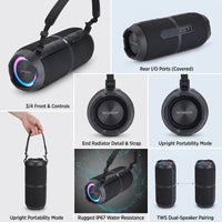 Product matrix image showing four consistent view angles of the Sharp GX-BT390 speaker.