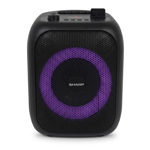 A pure high-resolution eCommerce hero shot of the SHARP PS-914 speaker, standalone with purple LED light.