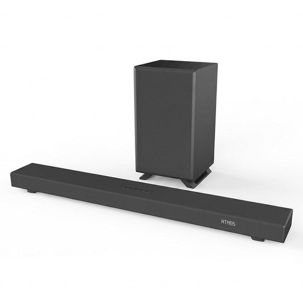 Pure high-resolution hero shot of SHARP HT-SBW53121 3.1.2 soundbar & subwoofer on a white background.