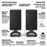 Detailed trust and authority matrix showcasing SHARP HT-SPR52021-BK wireless rear surround speakers with factual product details.